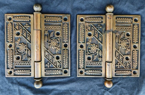 6"x6" HEAVY Antique Vintage Old Eastlake SOLID Bronze Exterior Entry Door Hinges Cover