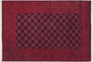 Afghan Mauri Teppich 200x250 Handgeknüpft Rot Geometrisch Orient Kurzflor e - Picture 1 of 8