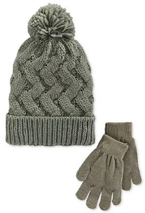 $28 Berkshire Girls' or Little Girls' Pom-Pom Beanie & Gloves Set, Grey - Picture 1 of 1