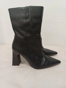 M&S AUTOGRAPH Real LEATHER High Heel ANKLE BOOTS Size 7 BLACK - Picture 1 of 14