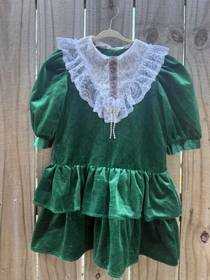 Vestido Vintage The Collection Terciopelo Verde Encaje Talla 6/7 Volantes Sin Etiqueta Talla Foto 1 de 4