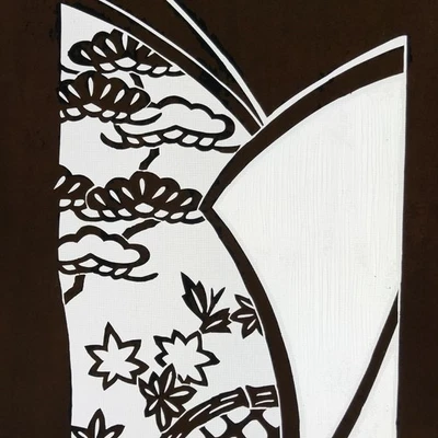 Antique Japanese Katagami Paper Kimono Stencil Katazome Plum Flowers Pine C964 - Image 1 of 4