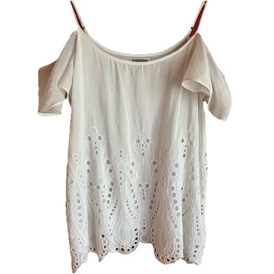 Chelsea28 white eyelet, flutter cap sleeve off shoulder Top Silk Cotton SZ Small - Image 1 of 4