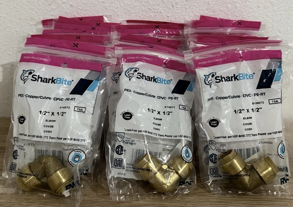 Sharkbite 818072 FOR PEX 1/2" Push-to-Connect 90-Degree Brass Elbow *LOT OF 24* - Image 1 of 1