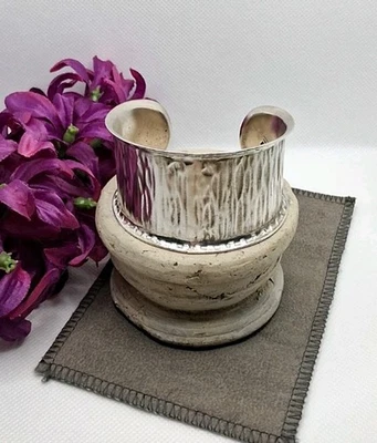 Silpada 纯银 925 宽袖口滚边纹理手链 签名 — 第 1/4 张图片