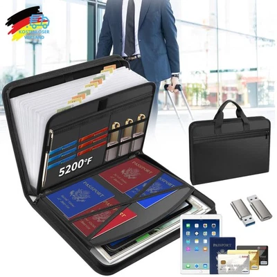 MARKENLOS Dokumententasche Feuerfest A4 12-Fächer Aktenmappe mit Griff Feuersicher Ordner