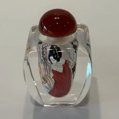 Botella de tabaco de vidrio chino pintado en el interior vintage - pintura inversa GEISHA Foto 1 de 4