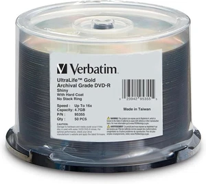 Verbatim UltraLife Gold Archival Grade w/Branded Surface DVD-R, 4.7GB/16X, 50/PK - Picture 1 of 2