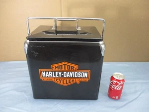 Harley-Davidson Cooler Box Black Retro-Metal With Bottle Opener NICE SHAPE 2006 - Picture 1 of 12