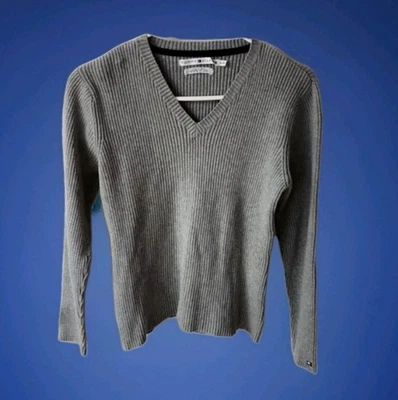 Tommy Hilfiger v-образным вырезом ребристый мягкий серый длинным рукавом свитер верхний большой - Изображение 1 из 4