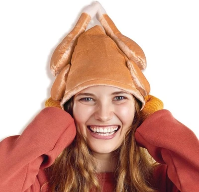 Sombrero de pavo asado de felpa de acción de gracias canguro para adultos - cabeza...  Foto 1 de 4