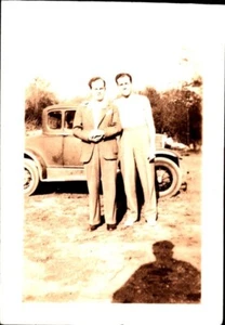 VTG Snapshot Photo two Men Posing in Front of Car Shirtless Gay Interest - Picture 1 of 1