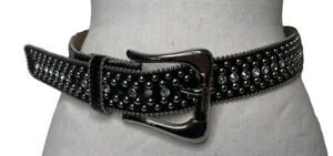 Womens GUESS Rhinestone Bling Western Cowgirl Faux Black Leather Belt 947034 S