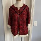 Earthbound Trading Women?S Os Poncho Shawl Cape Top Western Red Fringe One Size