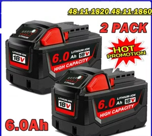 2 PACK 6.0 AH For Milwaukee M18 Lithium High Output Extended Capacity Battery - Picture 1 of 2
