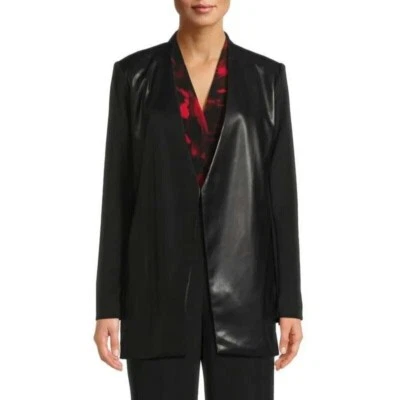 Chaqueta Blazer de Carrera Calvin Klein para Mujer 6 Negra Imitación Cuero Frente Abierto Nueva con Etiquetas Foto 1 de 4