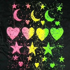 Bijo New York Womens T-Shirt Black Stars Hearts Moons Neon Short Sleeve Retro L - Picture 1 of 5