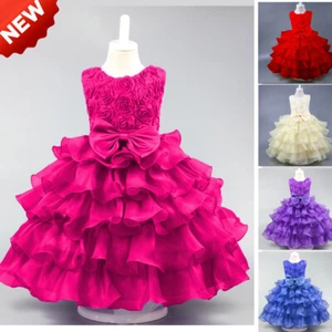 Kids Baby Flower Girls Party Tutu Dress Wedding Bridesmaid Dresses Princess - Picture 1 of 17