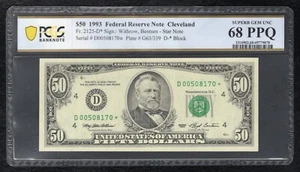 FR. 2125-D* 1993 $50 *STAR* FRN CLEVELAND, OH PCGS BANKNOTE GEM UNC-68PPQ (Z) - Picture 1 of 2