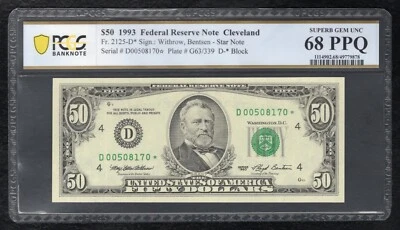 FR. 2125-D* 1993 $50 *STAR* FRN CLEVELAND, OH PCGS BANKNOTE GEM UNC-68PPQ (Z) - Image 1 of 2