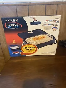 Pyrex Portables Set Insulated Bag Rectangular Casserole Dish Travel 3 Qt 5 Piece - Picture 1 of 7