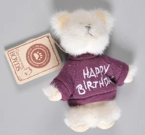 Boyds Bear Mini Message Happy Birthday Bear w Tag White with Purple Shirt 4" - Picture 1 of 2