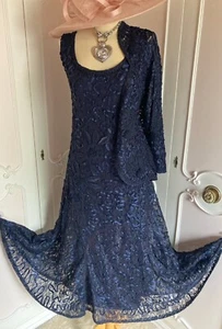 CHESCA Size 18 20 Navy Mother of the Bride DRESS & JACKET Suit Wedding Outfit - Picture 1 of 20