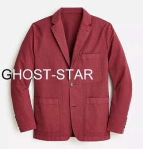 J.CREW blazer burgundy cotton linen chino dark red chore suit jacket 40 40R slim - Picture 1 of 7