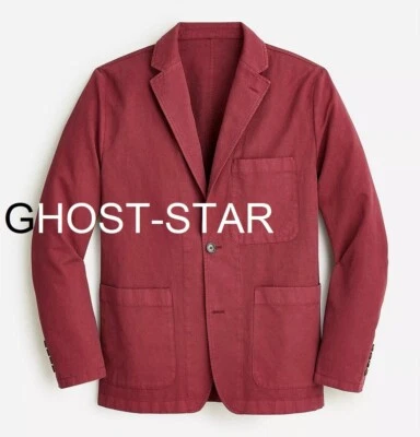 J.CREW blazer burgundy cotton linen chino dark red chore suit jacket 40 40R slim - Image 1 of 4
