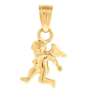 Ciondolo Charm Religioso Angelo Unisex Oro Giallo 10kt 0,62 Pollici - Foto 1 di 4