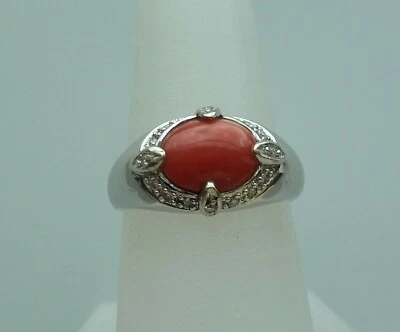 Натуральное кольцо ручной работы из стерлингового серебра 925 пробы с кораллом/мунга 7,00 карата - Изображение 1 из 4