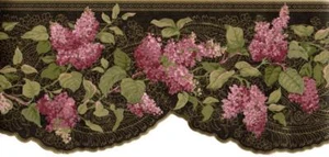 Victorian Scroll Floral Wallpaper Border, Black scalloped edge with Hydrangea - Picture 1 of 3