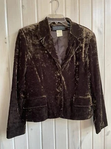 VTG Harve Benard Womens Crushed Velvet Blazer Jacket 10 Brown Retro 90s - Picture 1 of 5