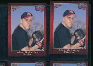 lot (2) 1998 Multi-Ad #18 Alan Mahaffey New Britain Rock Cats (BL10) SWSW6