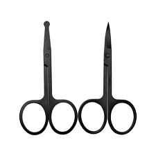 2PCS Black Eyebrow and Nose Hair Scissors Facial Hair Grooming Set Scissors H4V5