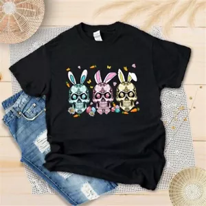 Funny Skull With Bunny Ears Easter Eggs Easter Day T-Shirt Happy Easter Day - Picture 1 of 3