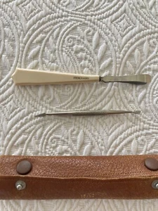 Antique Ladies Manicure Set With Leather? Case French Ivory Tweezers - Picture 1 of 5
