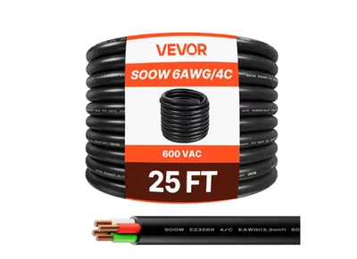 VEVOR 25ft 6AWG Portable Power Cable 4-Conductor 600V SOOW Industrial - Image 1 of 4