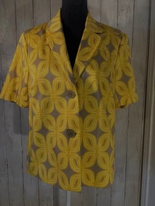 Coldwater Creek La Playa gelb Blumen Kurzarm Oberteil Jacke Gr. 12 gefüttert - Bild 1 von 11