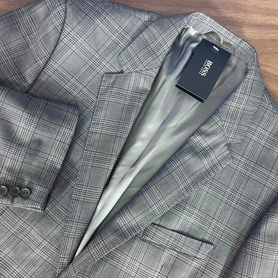Hugo Boss Blazer Jacket Men 42R Gray Glen Plaid Wool Single Breasted Sport Coat - Image 1 of 4