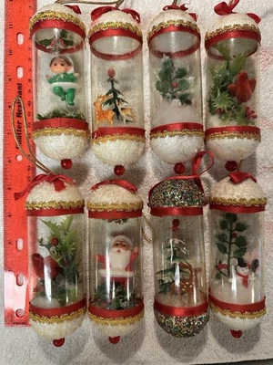 8 enfeites vintage de renas de Papai Noel elfo árvore de Natal diorama plástico Japão década de 1950 - Imagem 1 de 4