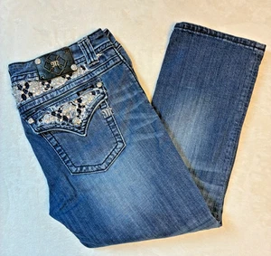 Miss Me Jeans  Boyfriend Womens 33 Dark Wash Mid-Rise Boot Sequin Bling JP6200P - Picture 1 of 10