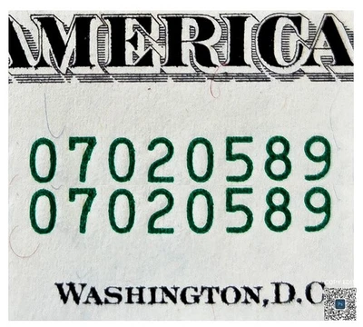 Same Matching Serial Number $1 Bill. Duplicate Serial Number. Unique Dollar. - Image 1 of 4