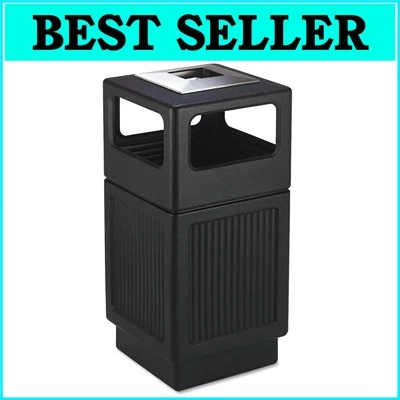 Bote de basura y urna de ceniza negra resistente a la intemperie de 38 galones para uso en interiores/exteriores Foto 1 de 3