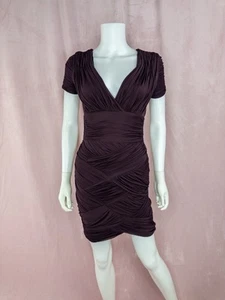 Halston Heritage Womens Brown V Neck Mini Dress Small Bodycon - Picture 1 of 8