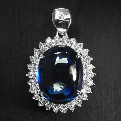 Squisiti ciondoli fatti a mano in argento sterling 925 cabochon zaffiro blu... - Immagine 1 di 4