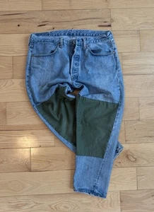 Levi's Jeans Adult 29 Blue Green Patched Crop Tapered Double Knee Button Fly - Picture 1 of 4