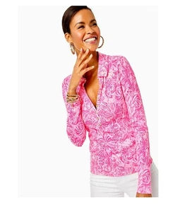 Lilly Pulitzer Reema Polo Top in Pink Blossom Foxy Lama Gr. Large - Bild 1 von 3