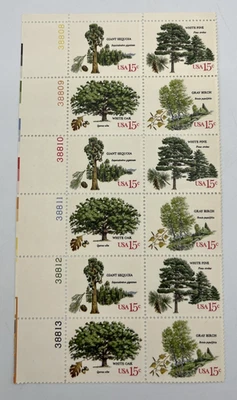 Scott  #1767a Plate Block of 12 15 Cent Stamps American Trees MNH - Image 1 of 4