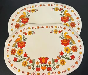 Vintage Mid Century Vinyl Tischsets 2 Stück aus den 70er Jahren Vögel Blumen - Bild 1 von 8